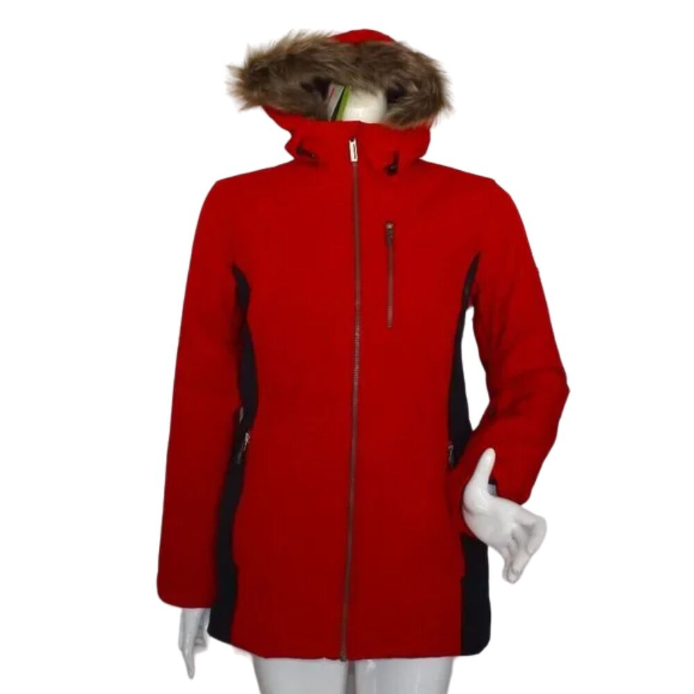 new SPYDER Coat, S, Crossover, Red/Black Furry trim hood, Zipper, Thumb holes